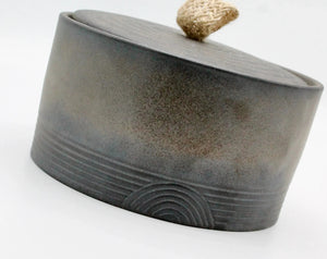 My House by Marine ceramic canister Handmade Ceramic Tea Canister: Wabi Sabi Decor with Seagrass Basket