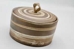 My House by Marine ceramic canister Handmade Ceramic Tea Canister: Wabi Sabi Decor with Seagrass Basket