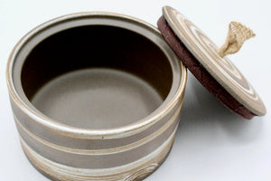 My House by Marine ceramic canister Handmade Ceramic Tea Canister: Wabi Sabi Decor with Seagrass Basket