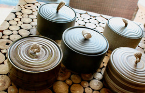 My House by Marine ceramic canister Handmade Ceramic Tea Canister: Wabi Sabi Decor with Seagrass Basket