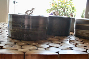 My House by Marine ceramic canister Handmade Ceramic Tea Canister: Wabi Sabi Decor with Seagrass Basket