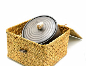 My House by Marine ceramic canister Handmade Ceramic Tea Canister: Wabi Sabi Decor with Seagrass Basket