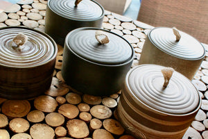 My House by Marine ceramic canister Handmade Ceramic Tea Canister: Wabi Sabi Decor with Seagrass Basket