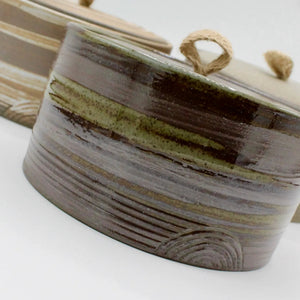My House by Marine ceramic canister Handmade Ceramic Tea Canister: Wabi Sabi Decor with Seagrass Basket