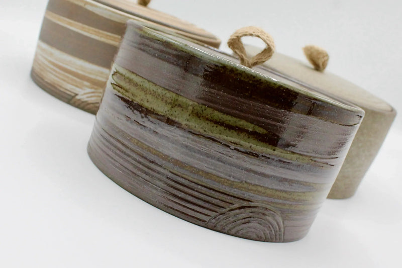 My House by Marine ceramic canister Handmade Ceramic Tea Canister: Wabi Sabi Decor with Seagrass Basket