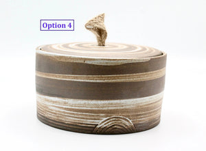 My House by Marine ceramic canister Option 4-Beige Lines Handmade Ceramic Tea Canister: Wabi Sabi Decor with Seagrass Basket