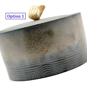 My House by Marine ceramic canister Option 1-Blk/Brown Handmade Ceramic Tea Canister: Wabi Sabi Decor with Seagrass Basket