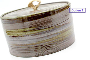 My House by Marine ceramic canister Option 5-Beige/Green Handmade Ceramic Tea Canister: Wabi Sabi Decor with Seagrass Basket