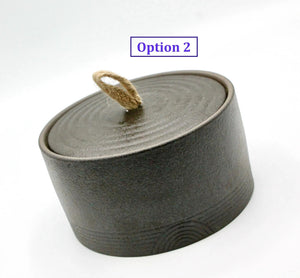My House by Marine ceramic canister Option 2-Blk/Black Handmade Ceramic Tea Canister: Wabi Sabi Decor with Seagrass Basket
