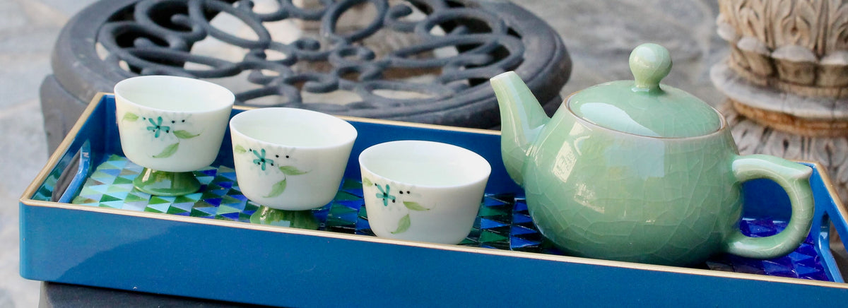 My House by Marine ceramic teapot set Elegant Chinese Green Hand-Painted Antique-Style Porcelain Collection