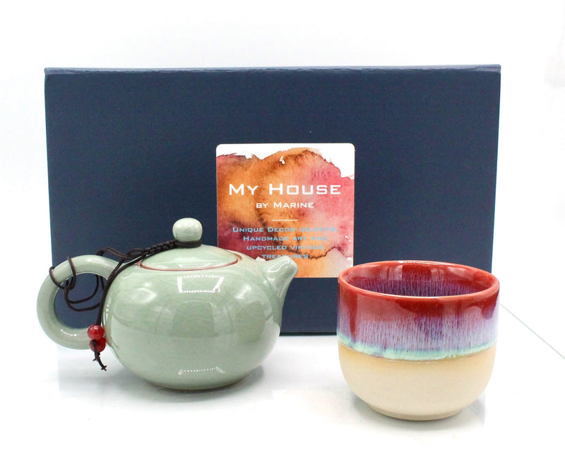 My House by Marine ceramic teapot set Green Handcrafted Kung Fu Porcelain Teapot Set: Ombré Glaze, Single User