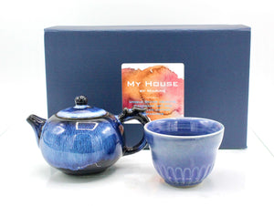 My House by Marine ceramic teapot set Blue Handcrafted Kung Fu Porcelain Teapot Set: Ombré Glaze, Single User