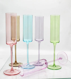 My House by Marine Champagne glasses Pastel Colored Champagne Hand-blown Crystal Stemware Set of 6 flutes for Celebrations