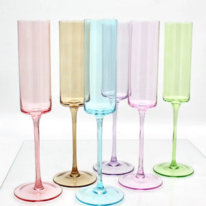 My House by Marine Champagne glasses Pastel Colored Champagne Hand-blown Crystal Stemware Set of 6 flutes for Celebrations