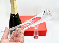 My House by Marine Champagne glasses Romantic Hand-Blown Crystal Champagne Flutes Set with Rose Petals in Elegant Red Box