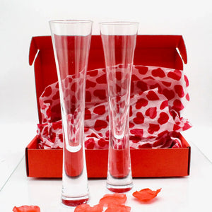 My House by Marine Champagne glasses Romantic Hand-Blown Crystal Champagne Flutes Set with Rose Petals in Elegant Red Box