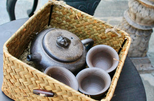 My House by Marine Chinese clay teapot set Handcrafted Chinese Clay Teapot with Woven Basket and Cups