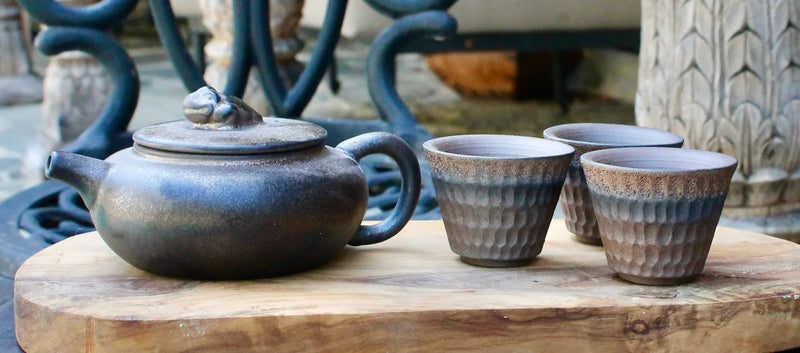 My House by Marine Chinese clay teapot set Handcrafted Chinese Clay Teapot with Woven Basket and Cups