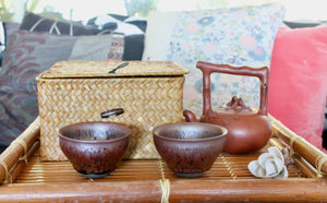 My House by Marine Chinese clay teapot set Handcrafted Chinese Clay Teapot with Woven Basket and TENMONKU Cups