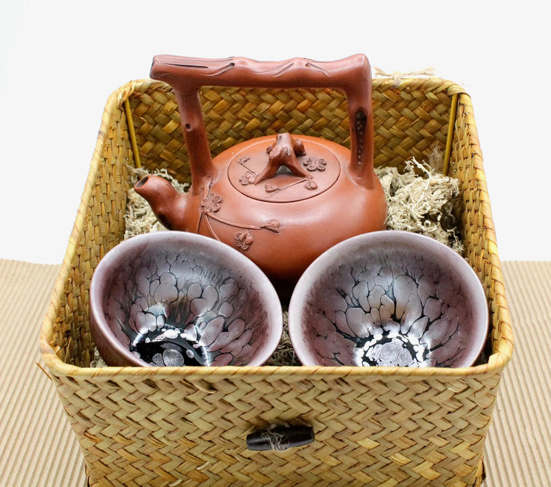 My House by Marine Chinese clay teapot set Handcrafted Chinese Clay Teapot with Woven Basket and TENMONKU Cups