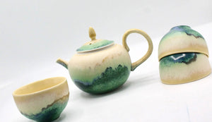 My House by Marine Chinese porcelain teapot set Elegant Yellow Green Artistic Kung Fu Porcelain Mini Teapot with Four Cups