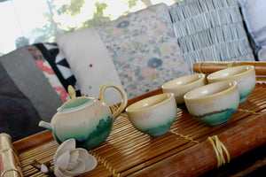 My House by Marine Chinese porcelain teapot set Elegant Yellow Green Artistic Kung Fu Porcelain Mini Teapot with Four Cups