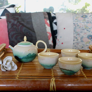 My House by Marine Chinese porcelain teapot set Elegant Yellow Green Artistic Kung Fu Porcelain Mini Teapot with Four Cups