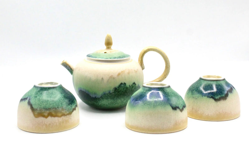 My House by Marine Chinese porcelain teapot set Elegant Yellow Green Artistic Kung Fu Porcelain Mini Teapot with Four Cups