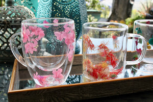 My House by Marine Coffee & Tea Mugs Double Walls Flower Glass Mugs for Whimsical Tableware-Colorful Breakfast Cups in 3 Styles