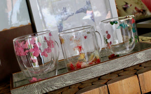 My House by Marine Coffee & Tea Mugs Double Walls Flower Glass Mugs for Whimsical Tableware-Colorful Breakfast Cups in 3 Styles
