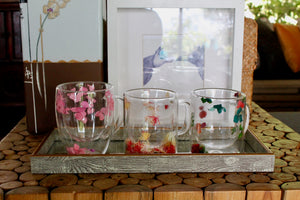 My House by Marine Coffee & Tea Mugs Double Walls Flower Glass Mugs for Whimsical Tableware-Colorful Breakfast Cups in 3 Styles