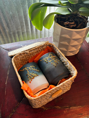 My House by Marine Coffee & Tea Mugs Hand Painted Japanese Ceramic Coffee and Tea Mug Set of 2 in Traditional Basket