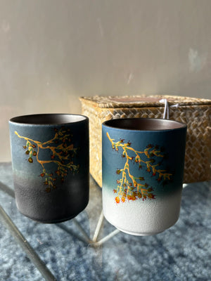 My House by Marine Coffee & Tea Mugs Hand Painted Japanese Ceramic Coffee and Tea Mug Set of 2 in Traditional Basket