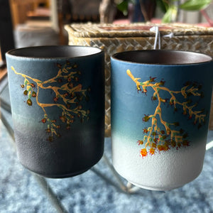 My House by Marine Coffee & Tea Mugs Hand Painted Japanese Ceramic Coffee and Tea Mug Set of 2 in Traditional Basket