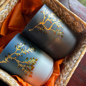 My House by Marine Coffee & Tea Mugs Hand Painted Japanese Ceramic Coffee and Tea Mug Set of 2 in Traditional Basket