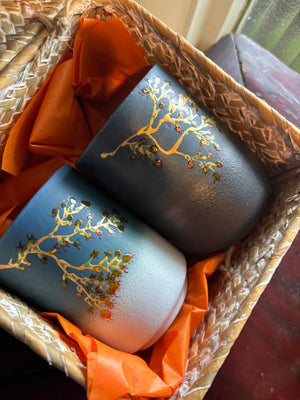 My House by Marine Coffee & Tea Mugs Hand Painted Japanese Ceramic Coffee and Tea Mug Set of 2 in Traditional Basket
