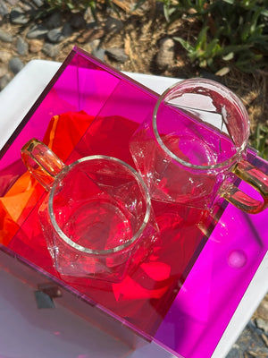 My House by Marine Coffee & Tea Mugs Hot Pink Luxury Gift Box with 2 Modern Geometric Glass Mugs