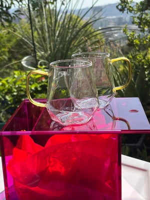 My House by Marine Coffee & Tea Mugs Hot Pink Luxury Gift Box with 2 Modern Geometric Glass Mugs