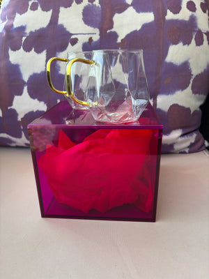 My House by Marine Coffee & Tea Mugs Hot Pink Luxury Gift Box with 2 Modern Geometric Glass Mugs
