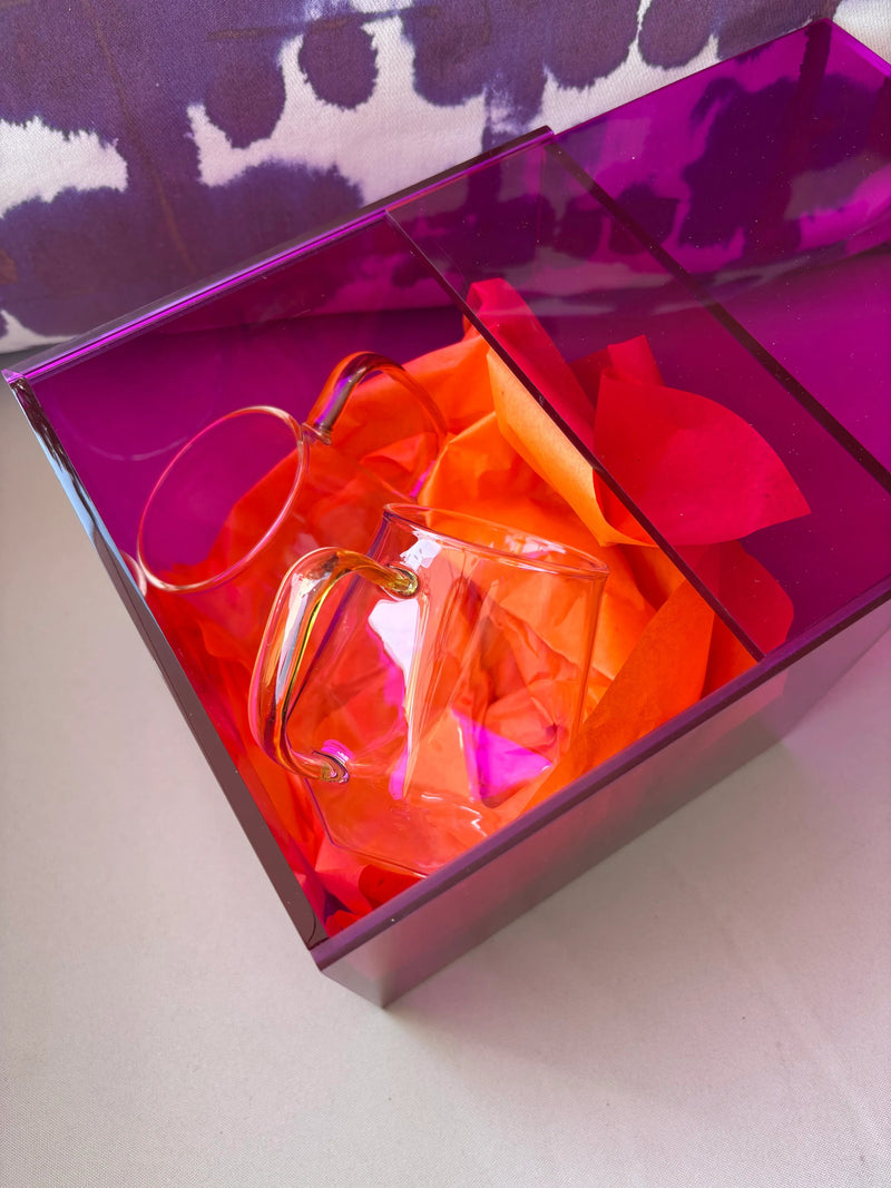 My House by Marine Coffee & Tea Mugs Hot Pink Luxury Gift Box with 2 Modern Geometric Glass Mugs