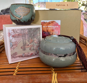 My House by Marine Coffee & Tea Mugs Tea Lover Gift Box: Delicate Hand Painted Floral Cup and Traditional Tea Leaf Container