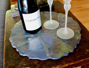 My House by Marine Concrete pottery tray Handmade Artistic Large Concrete Blue and Green Display Tray for Coffee Table