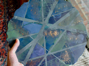 My House by Marine Concrete pottery tray Handmade Artistic Large Concrete Blue and Green Display Tray for Coffee Table