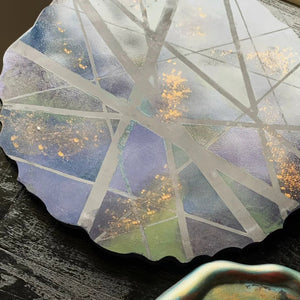 My House by Marine Concrete pottery tray Handmade Artistic Large Concrete Blue and Green Display Tray for Coffee Table