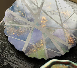 My House by Marine Concrete pottery tray Handmade Artistic Large Concrete Blue and Green Display Tray for Coffee Table