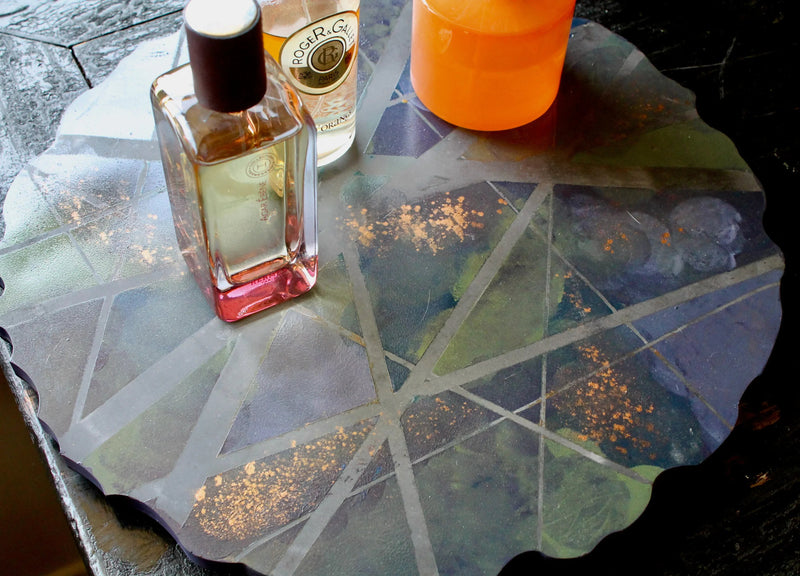 My House by Marine Concrete pottery tray Handmade Artistic Large Concrete Blue and Green Display Tray for Coffee Table