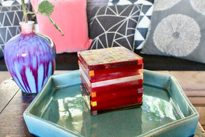My House by Marine Decorative Box Vibrant Red Mosaic Box with Lavender Sachets - Modern Beach House Catchall