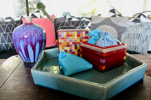 My House by Marine Decorative Box Vibrant Red Mosaic Box with Lavender Sachets - Modern Beach House Catchall
