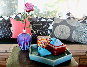 My House by Marine Decorative Box Vibrant Red Mosaic Box with Lavender Sachets - Modern Beach House Catchall