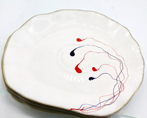 My House by Marine dining plates set 4 Hand Painted Ceramic Dinner Plates Set: Abstract Tabletop Decor